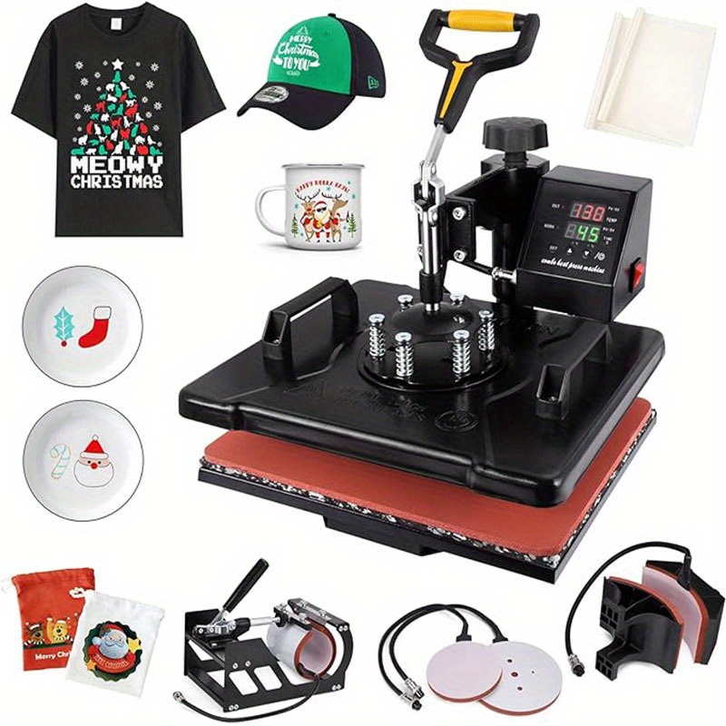 

5 In 1 Heat Press Machine 12x15 Inch 360-degree Digital T Shirt Pressing Machine Multifunction Heat Transfer Sublimation Combo For T Shirts Mugs Hat Plate Cap
