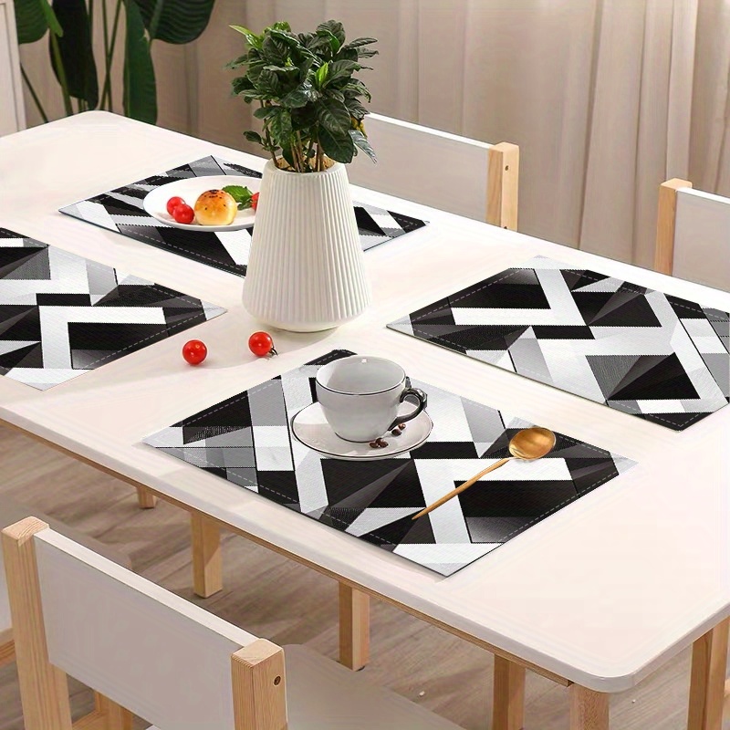 

2/4pcs, Placemat Set, Geometric Pattern Placemats, Black And White Linen Table Mats, Modern Style Table Pad Perfect For Kitchen, Dining Room Decor, Ideal For Party And Home Use