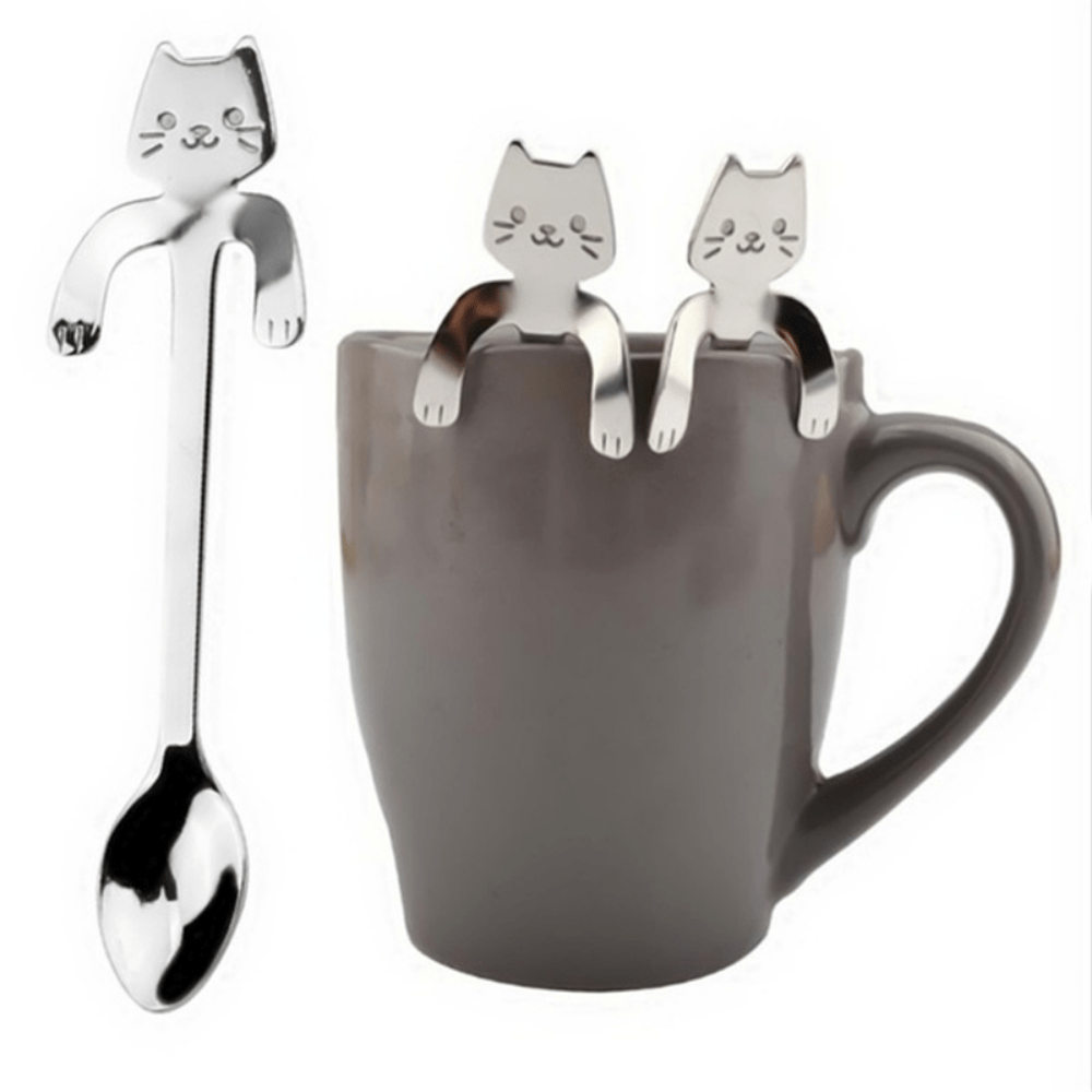 

3-piece Set Of Adorable Cat-shaped Stainless Steel Coffee Spoons - Ideal For Desserts, Snacks & Ice Cream - Charming Kitchen Accessory