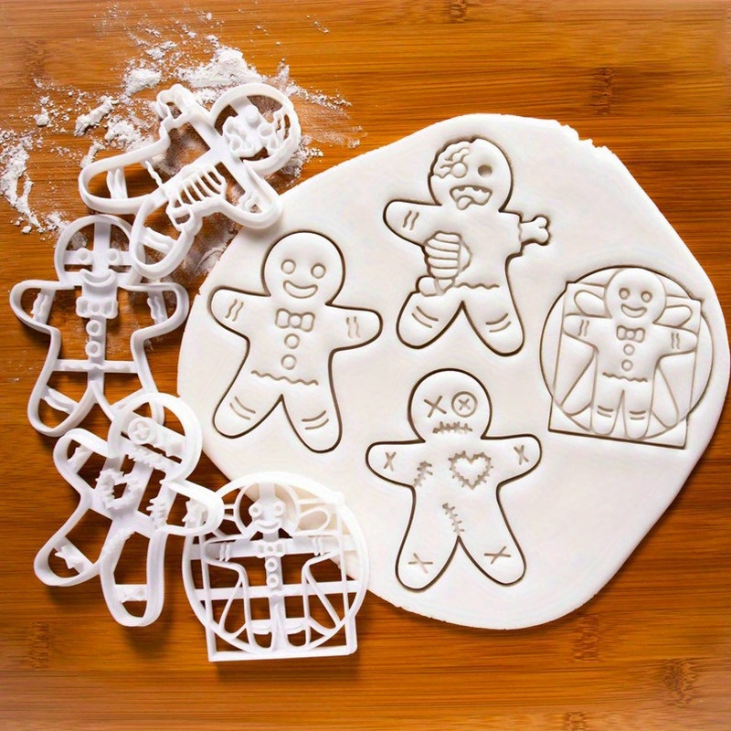 

4pcs, Gingerbread Man Cookie Cutters, Cookie Embosser, Pastry Cutter Set, Biscuit Molds, Baking Tools, Kitchen Accessories