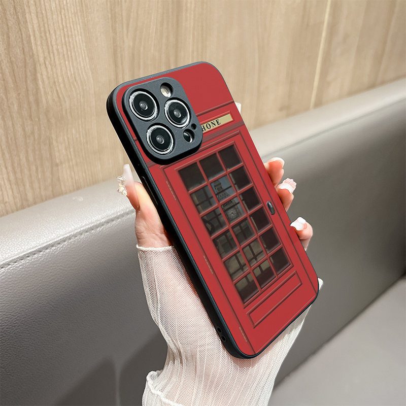 

Personality Retro European Telephone Booth pattern Suitable For Black Shadow Black Straight Edge Protective Phone Case