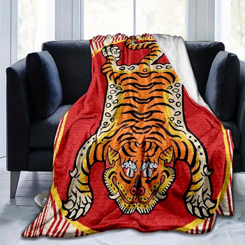 

Japanese Style Tiger Pattern Polyester Office Chair Blanket For All Seasons