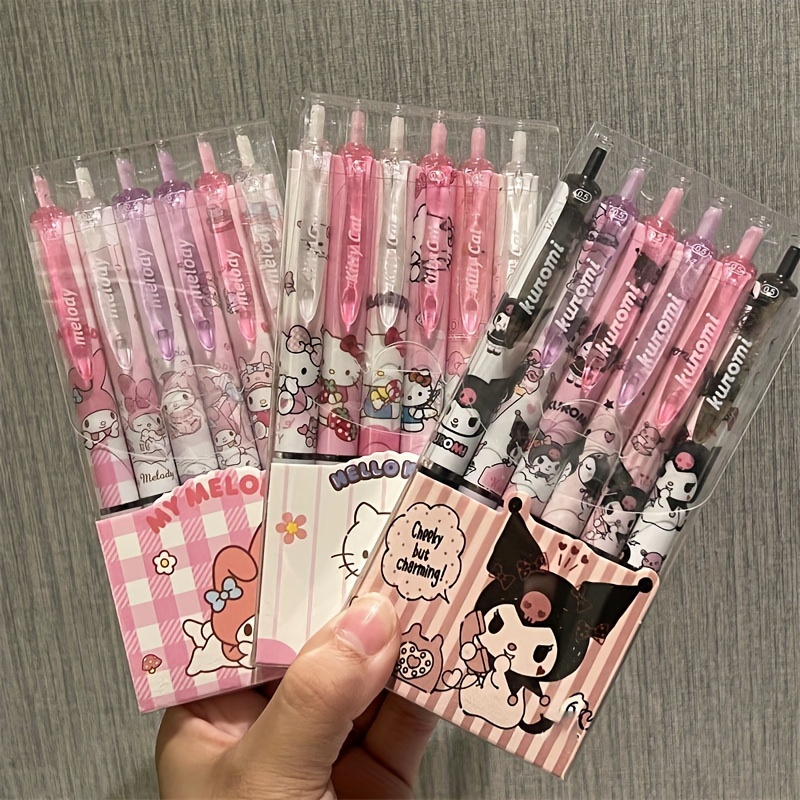 

6-piece Gel Pens - 0.55mm Fine Point, Hello Kitty, Cinnamoroll, Kuromi, Melody Designs - Cute Cartoon Retractable Writing Instruments For School And Office