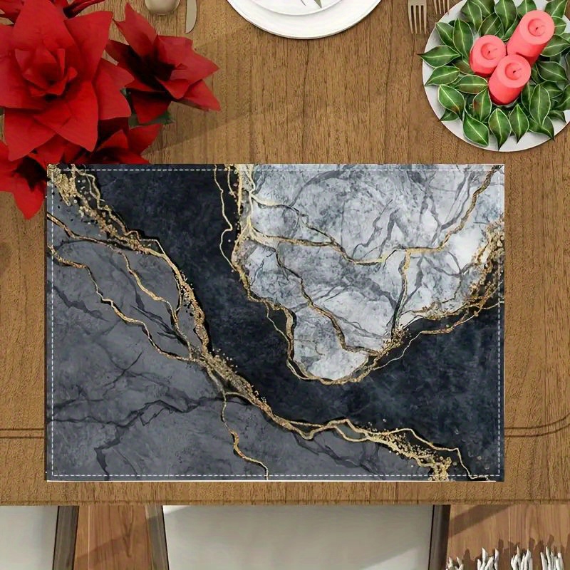 

1/4/6pcs Placemats, Abstract Art Printed Placemats, Heat Insulated Waterproof Table Mats, Household Creative Polyester Rectangle Placemat, For Home Decor And Dining Table Decor, Home Supplies