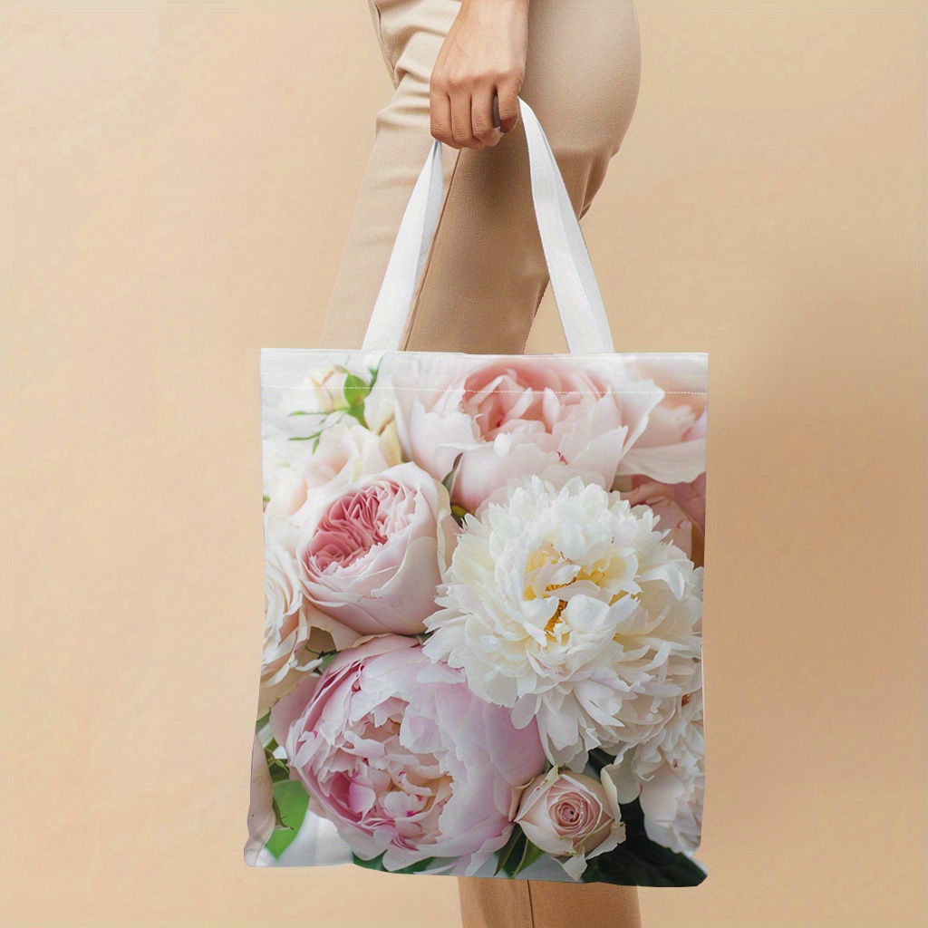E-shop 1 Stück Blumengestickte Tote Tasche - Lebendige 2D-Druck-Blumen-Design, Strapazierfähig Und Leicht, Für Einkäufe, Picknicks, Strandausflüge Und