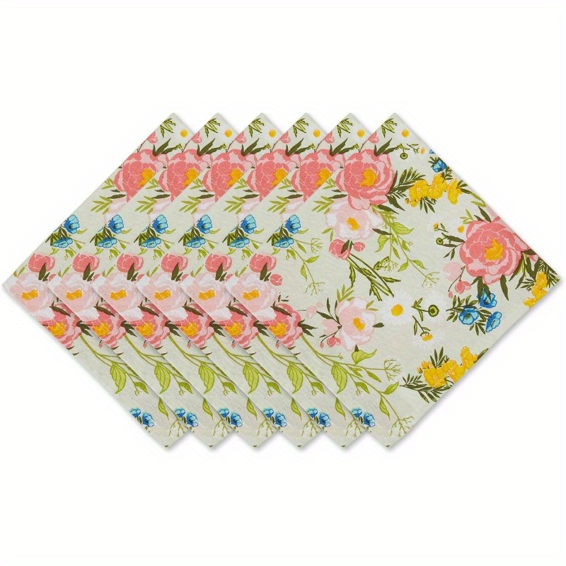 

4pcs, Napkins, Spring Theme Colorful Floral Pattern Polyester Cloth Napkins, Reusable Bouquet Dinner Napkins, Washable Table Napkins