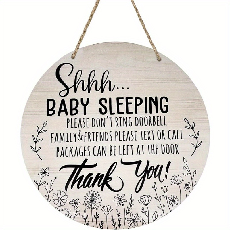 

Wooden Baby Sleeping Sign For Front Door - 18cm Round Door Hanger With Floral Design - Quiet Please Outdoor Decoration For Home And Garden