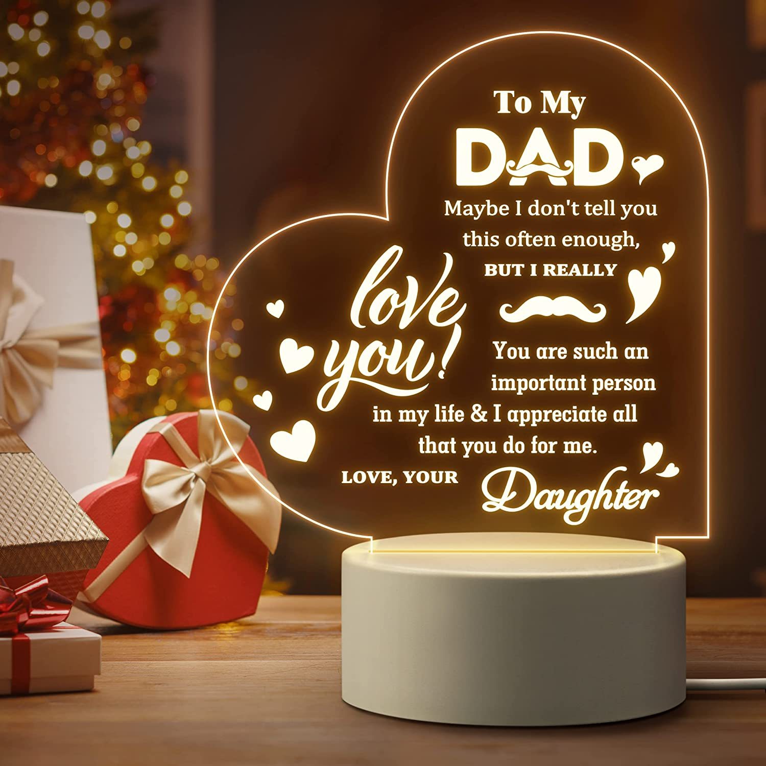 

1pc Heart-shaped Led Night Light For Dad From Daughter, Usb Powered, Perfect Gift For Dad's Birthday, Retirement, Valentine's, Christmas, And Father's Day