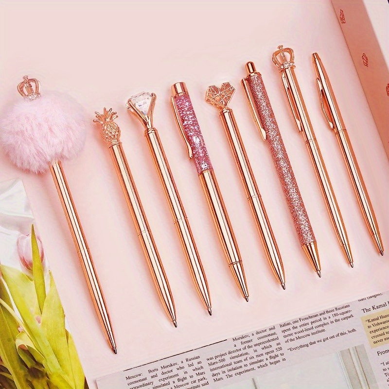 

Elegant 8pcs Rose Golden Ballpoint Pen Set - Medium Point, Twist Closure, - Weddings, Bridesmaids & Office Gifts