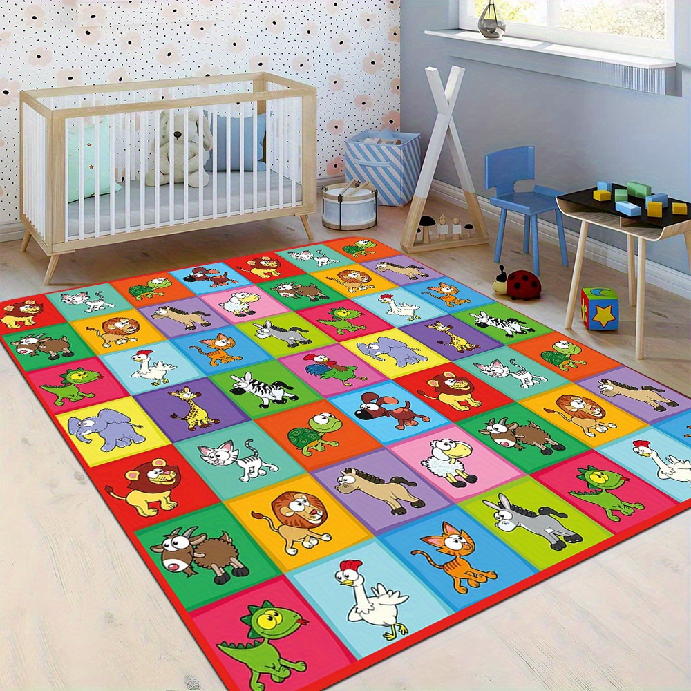 TEMU 1pc Cute Cartoon Animals Pattern, Hippie, Thick Sponge Rug, Large Size Area Rug, Sofa Coffee Table Rug Home Soft Area Rug, Teens Bedroom Decor Floor Mat, Elegant Women Room Decor Rug