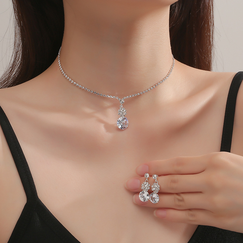 

Elegant Rhinestone Necklace And Earrings Set For Women, Bridal Wedding Prom Jewelry Set, Middle-eastern Popular Design