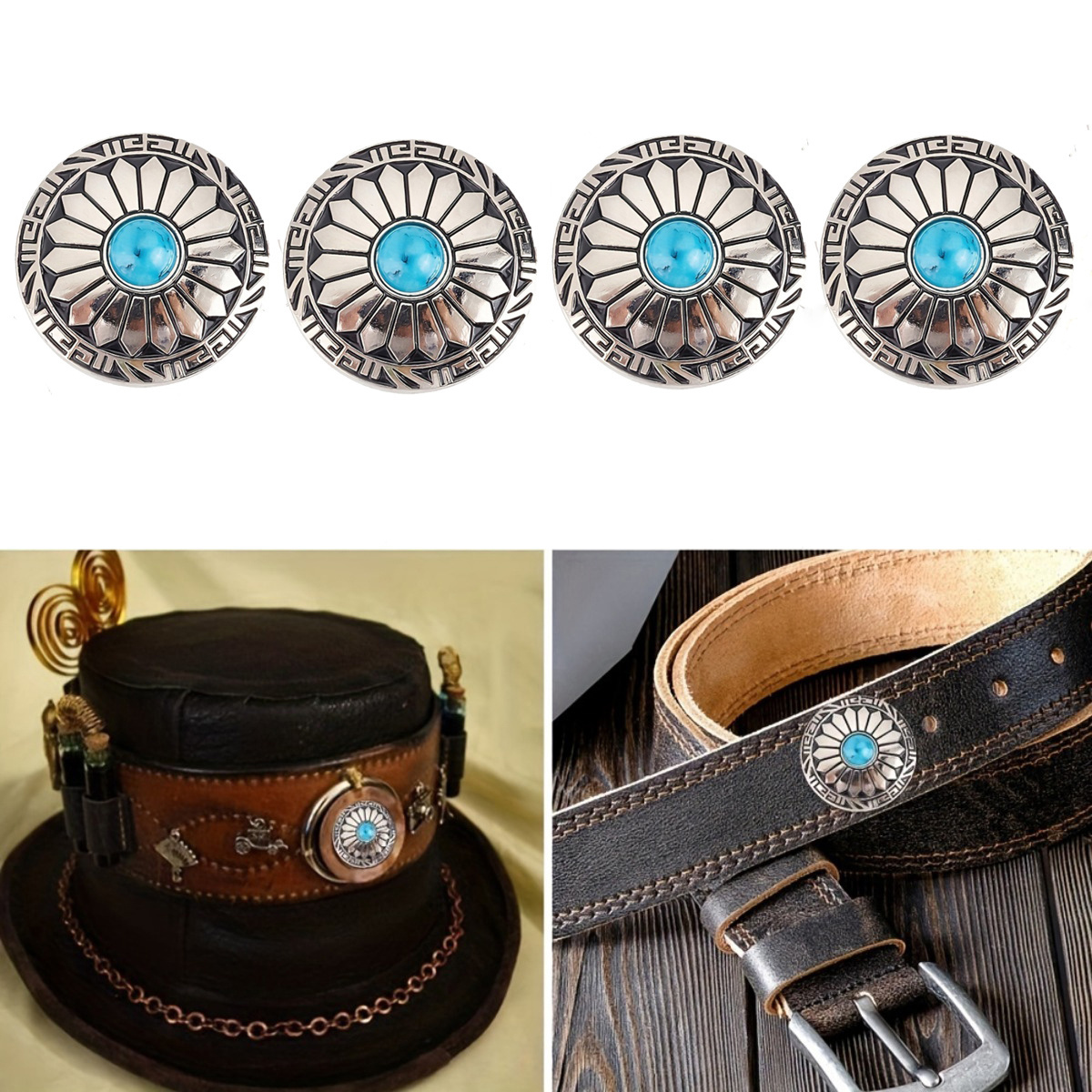 

Vintage Blue Turquoise Flower Daisy 30mm Screw Back Buttons For Diy Leather Crafts And Sewing - Replacement Buckle For Bags And Fabrics