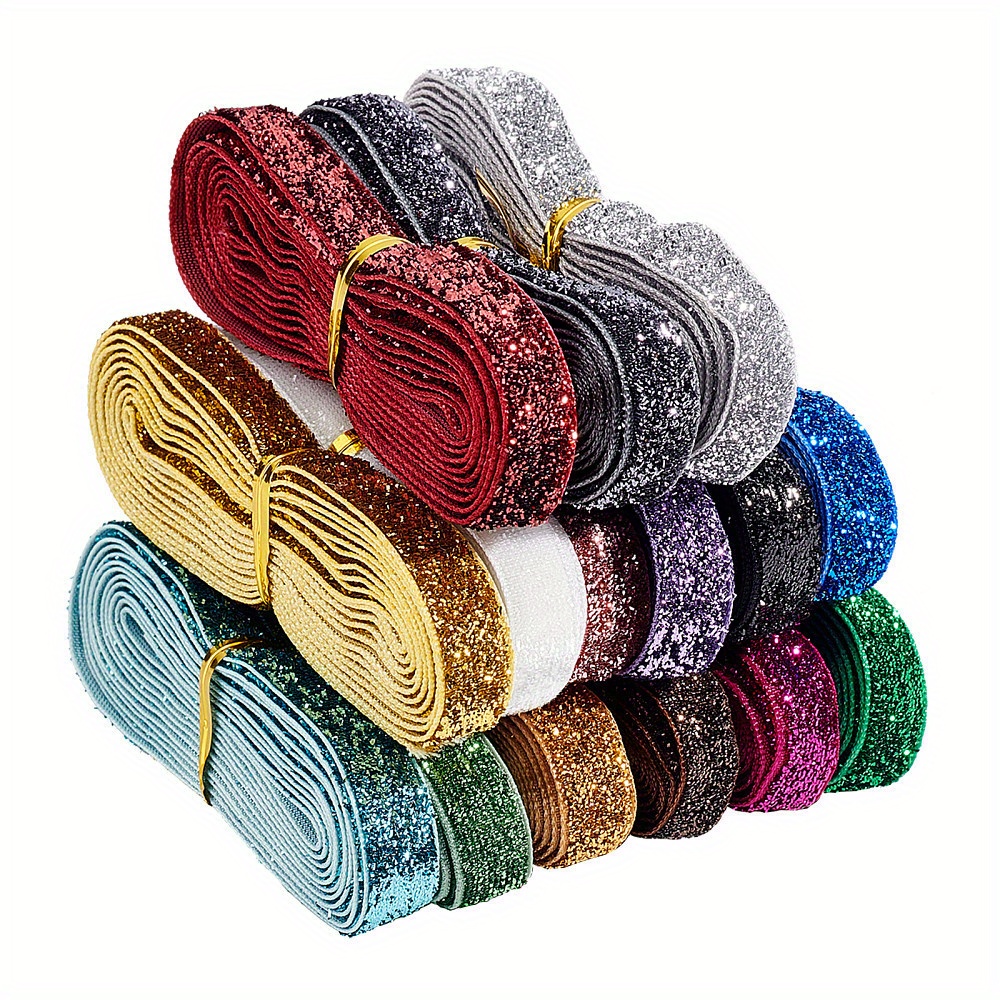 1bag About 30yards/27.45m Glitter Polyester Satin Ribbons 15 Colors Velvet Ribbon With Slightly Elastic For Gift Wrapping Sewing Wedding Decoration
