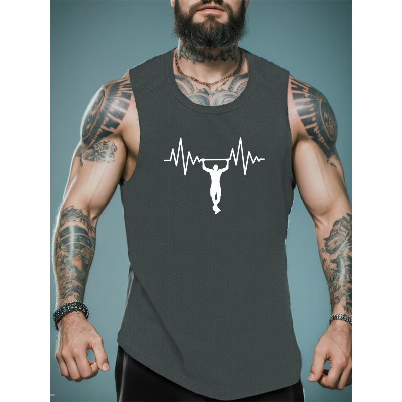 

Lift The Barbell Print Summer Men's Quick Dry Moisture-wicking Breathable Tank Tops, Athletic Gym Bodybuilding Sports Sleeveless Shirts, For Running Training, Men's Clothing