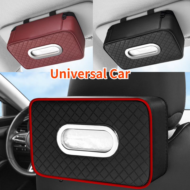 

Universal Car Sun Visor Tissue Holder Luxury Tissue Hard Box Pu Leather Rear Row Headrest Napkin Holder Universal Car Organizer