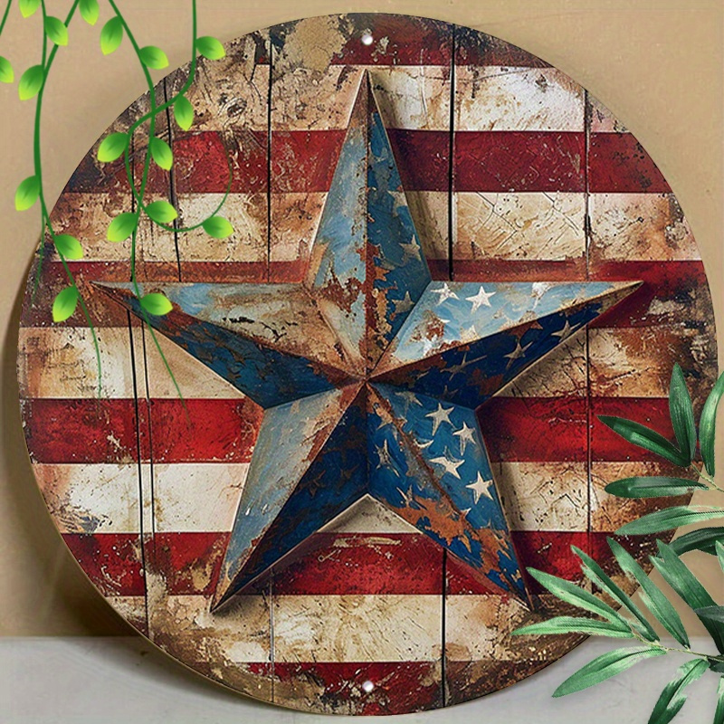 

American Flag Patriotic Star 3d Metal Aluminum Sign Decor, 8x8 Inch Vintage Plaque Wall Art For Home, Restaurant, Cafe, Man Cave, Bar, Office, Garage, Club