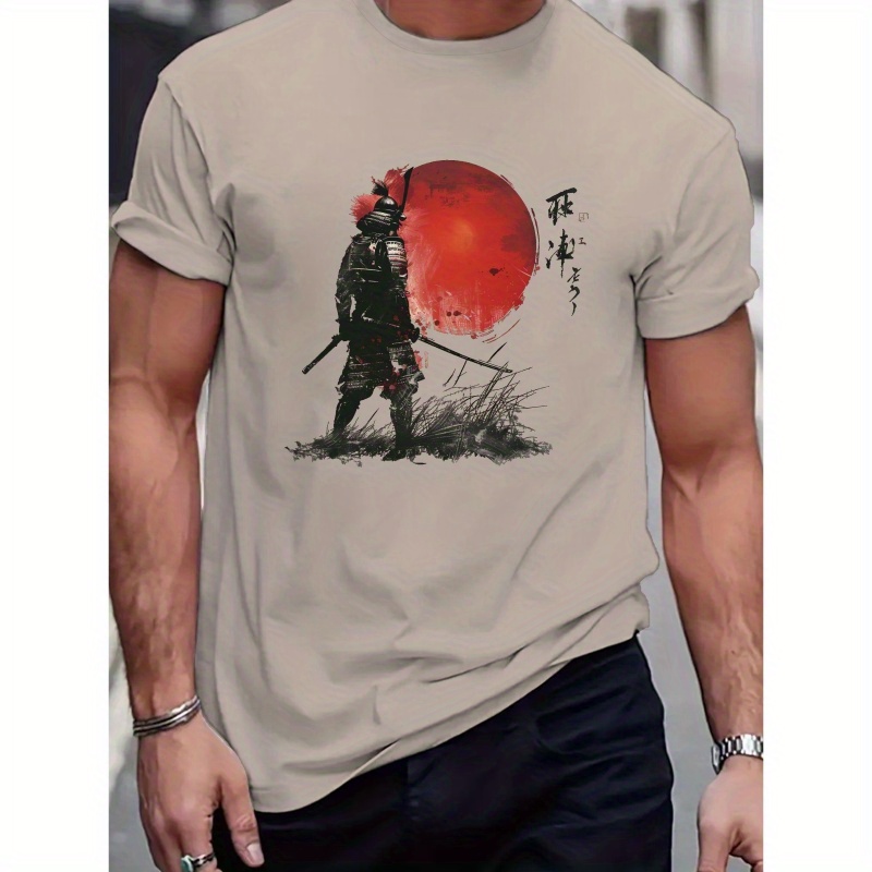 

Stylized Samurai Warrior Art Men's T-shirt, Print Tee Shirt, Tees For Men, Casual Short Sleeve T-shirt For Summer