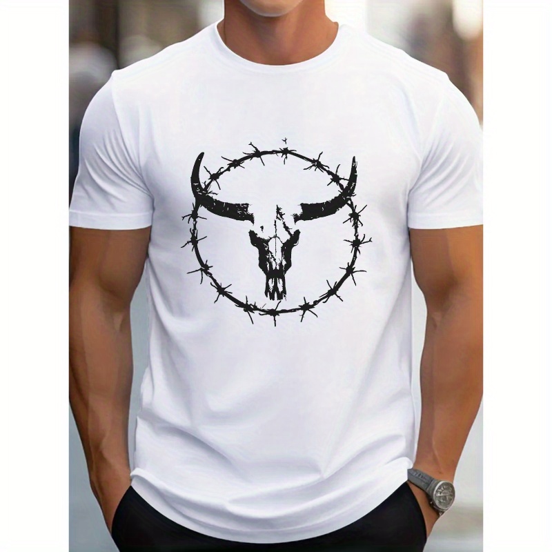 

Skull Stylish Print Summer & Spring Tee For Men, Casual Short Sleeve Fashion Style T-shirt, Sporty New Arrival For