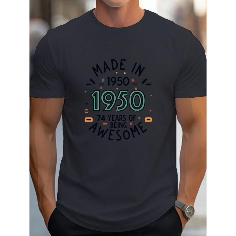 

T-shirt imprimé "Made In 1950", T-shirts pour hommes, T-shirt décontracté à manches courtes pour l'été