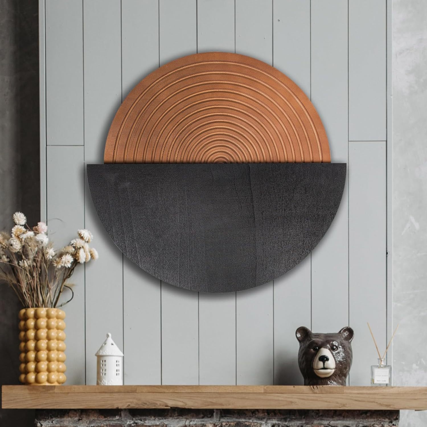 

Round Wall Decor Wooden Boho Half-circle Decor Modern Geometric Line Art Farmhouse Indoor Mid Century Hanging Panels Vintage Home Bathroom Decorations