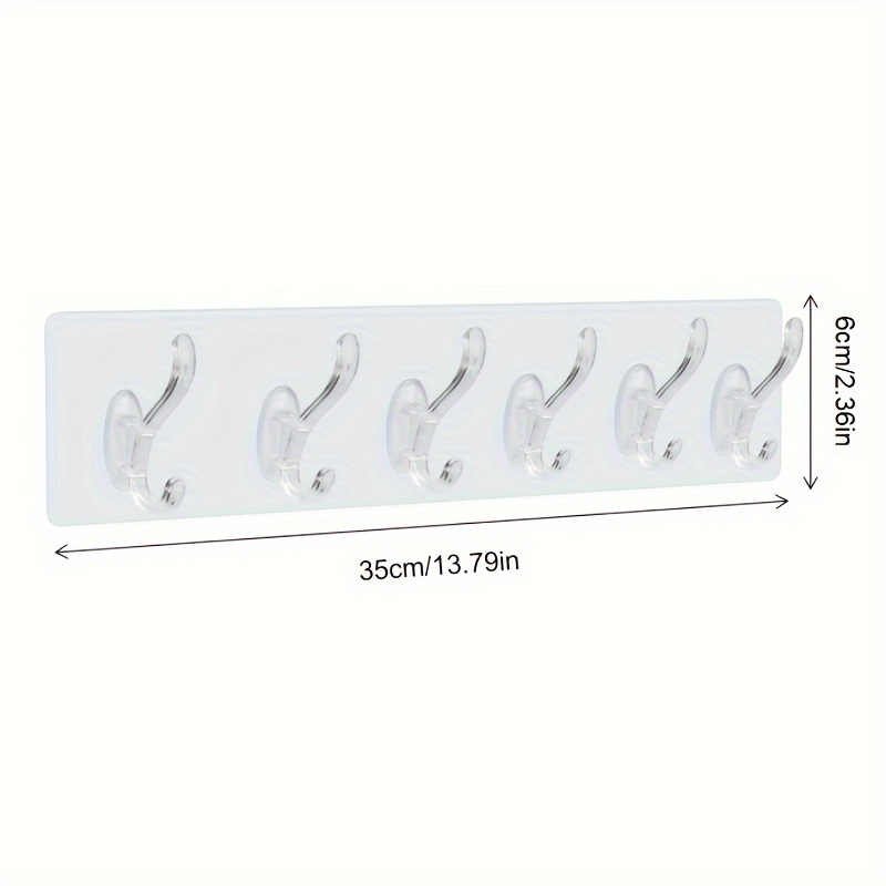 1pc Transparent Punch-free Hook, Traceless Adhesive Hooks, 6-hooks Row Hook, Clothes And Hat Hook For Bathroom, Closet Room, Utility Hooks