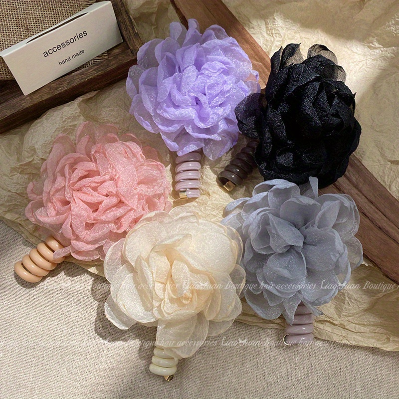 

1pc Boho Flower Hair Tie, Spiral Telephone Cord Scrunchies, Spring/summer Elastic Hair Band, Hair Accessories For Women