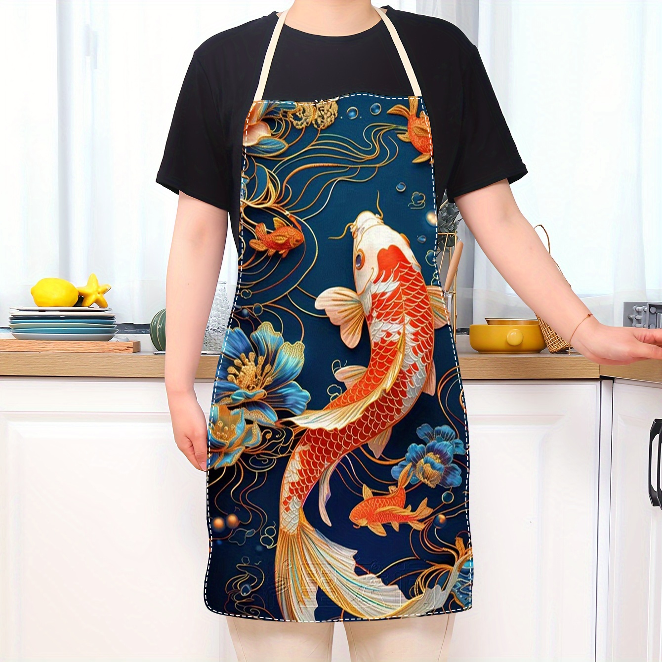 

1pc Soft Linen Kitchen Apron - Oil & Water Resistant, Cute Printed Design For Chefs, Fun & Practical Cooking Apron