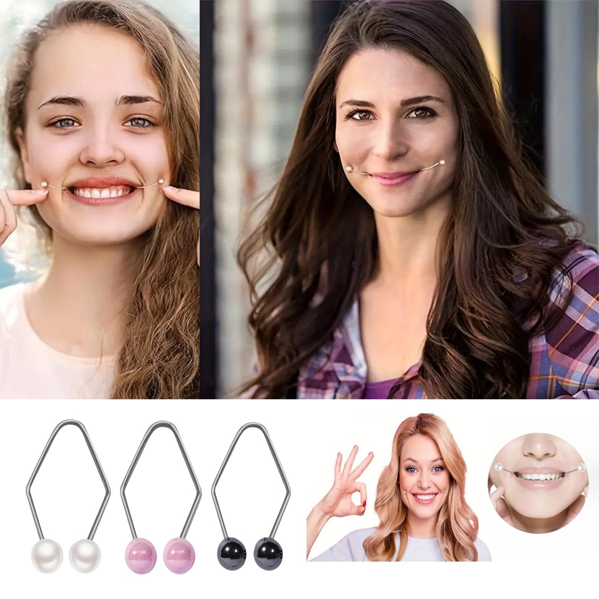 

2-piece Natural Dimple Makers - Easy-to-use Face Trainer For A Beautiful Smile & Developing Realistic Dimples, No Batteries Required