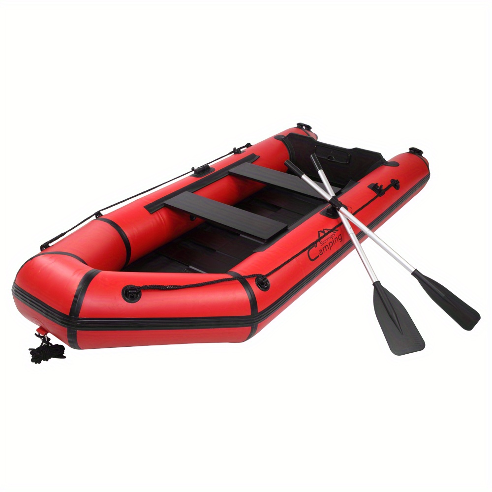 Barco de asalto para adultos de agua rojo y negro de PVC de 10 pies y 330  kg de supervivencia de camping / Bote inflable de 10 pies para rafting, pesc