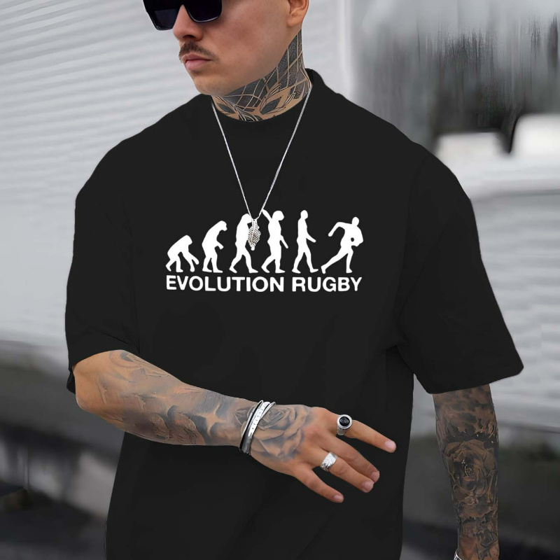 

T-shirt imprimé Evolution Rugby, T-shirts pour hommes, T-shirt décontracté à manches courtes pour l'été