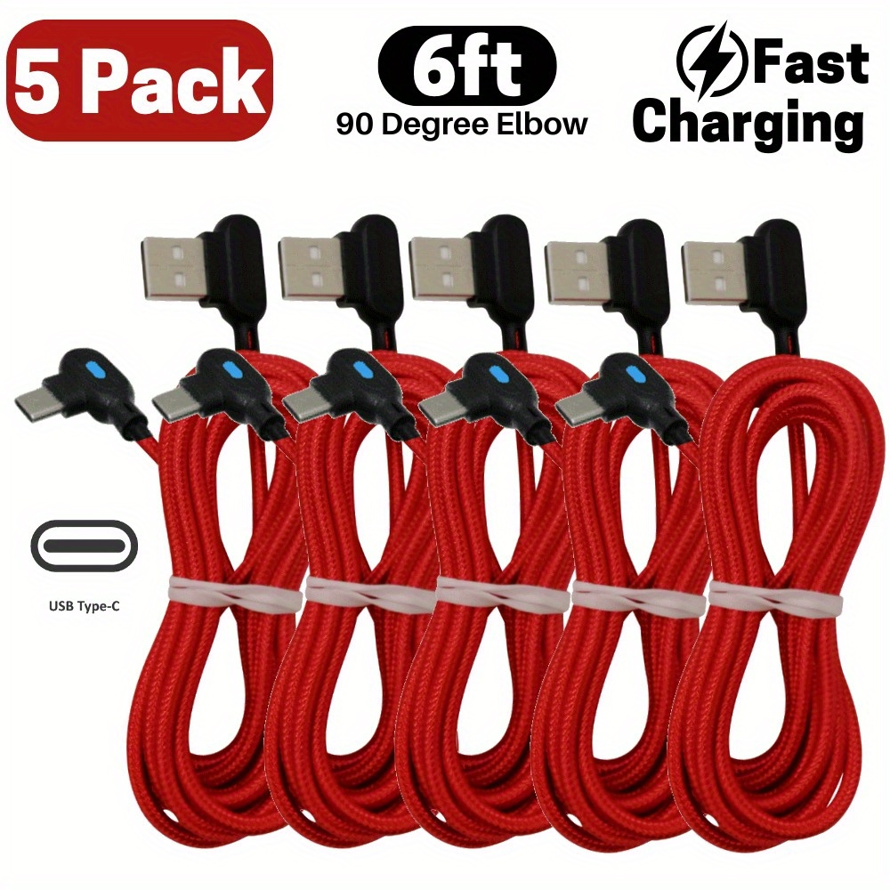 

5pack 6ft 90 Degree Right Angle Usb C Fast Charger Cable Lot Type C