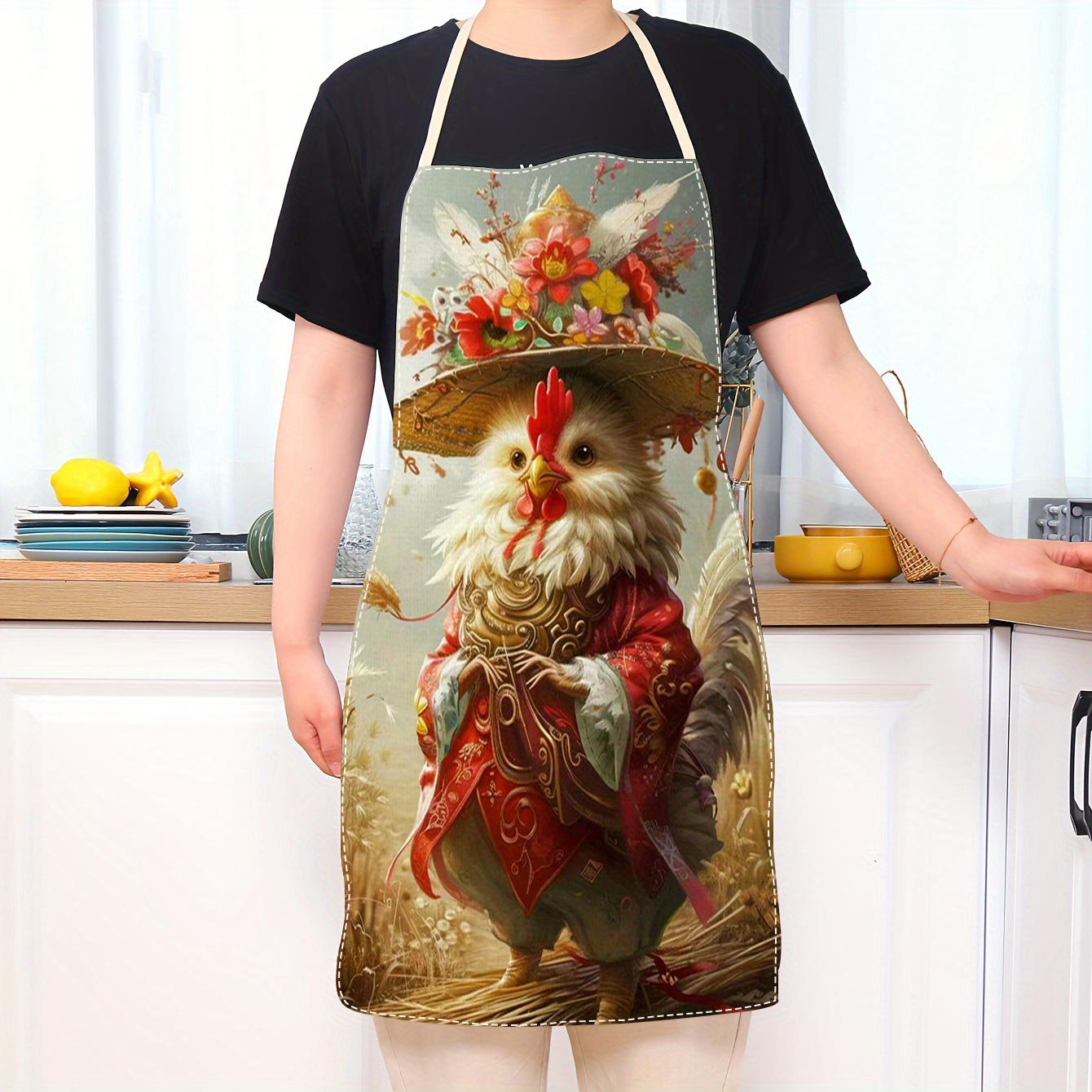 

1pc Cute & Practical Linen Kitchen Apron - Oil & Water Resistant, Soft Printed Cooking Apron For Chefs