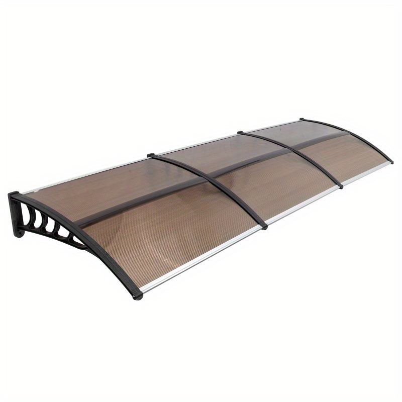 

1pc Door Awning Canopy, 118x37.8 Inches (300x96cm), Brown Panel With Black Brackets, Polycarbonate Sunshade, Front And Rear Aluminum Bars, Weather-resistant Outdoor Shelter