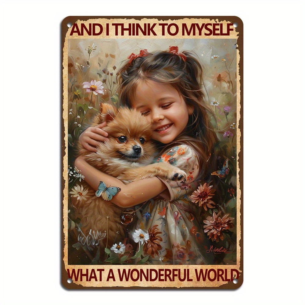 

1pc Tin Sign, Girl With Dog Poster, Funny Sign, Wall Art Decor Plaque, Garage Home Bar Vintage Metal Decoration