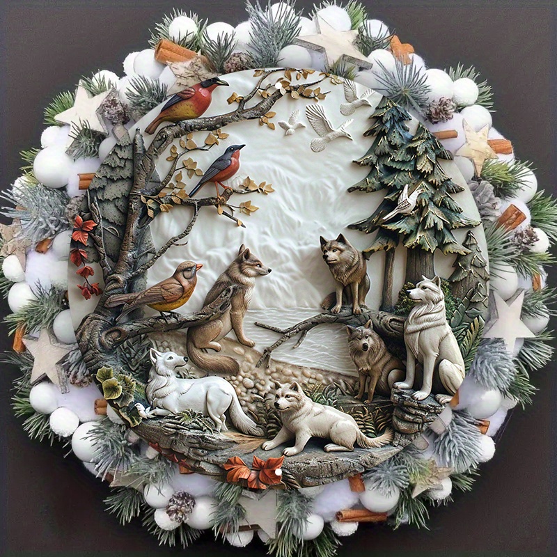 

Aluminum Metal Wolf Themed Wall Art Decor - 8x8 Inch 2d Flat Circular Wreath Sign With Hd Printing, Waterproof And Weather Resistant For Dormitory Decoration And Valentine's Day Gift Xb014
