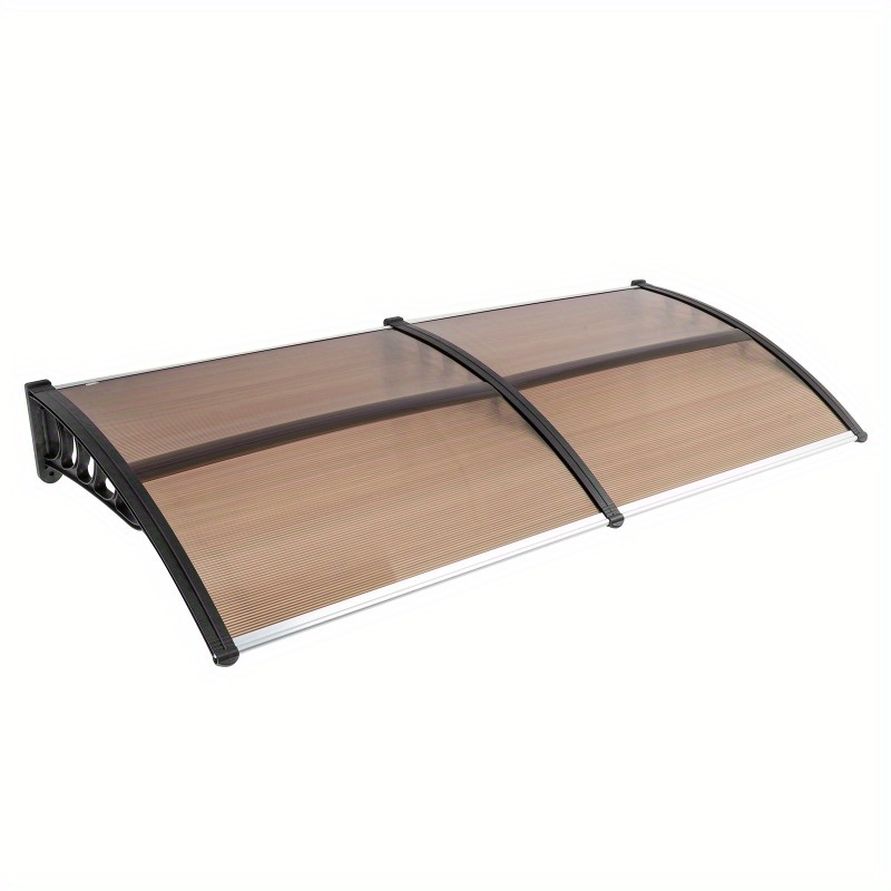 

Brown Polycarbonate Awning With Black Plastic Brackets, 200x96cm, Sunshade Canopy With Aluminium Front & Back Bars For Outdoor Use