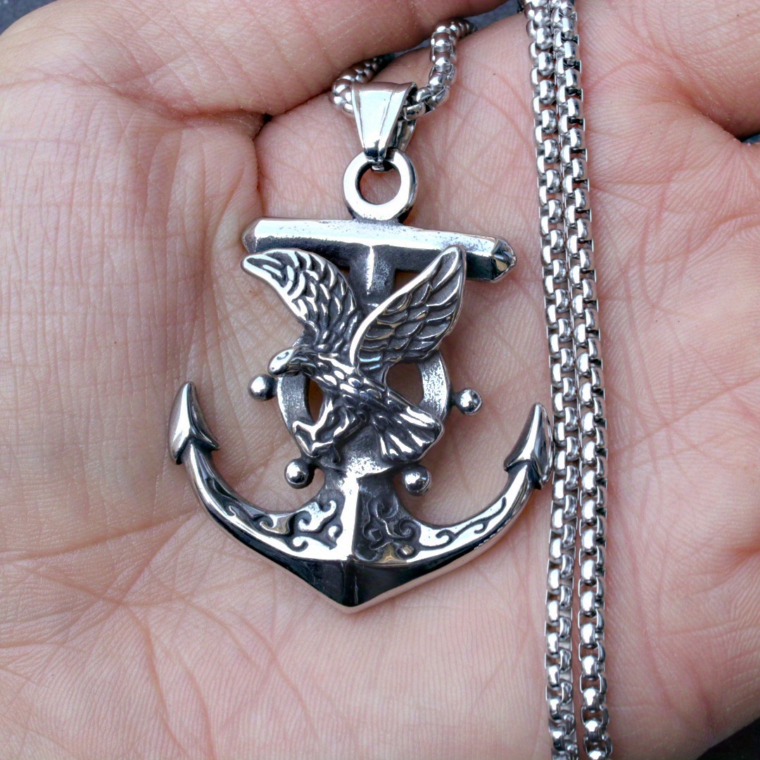 

Men's Stainless Steel Gothic Punk Skull Anchor Pendant Necklace, Fashion Vintage Hollow Style, 23.62inch Chain, 1.89 X 1.34inch Pendant