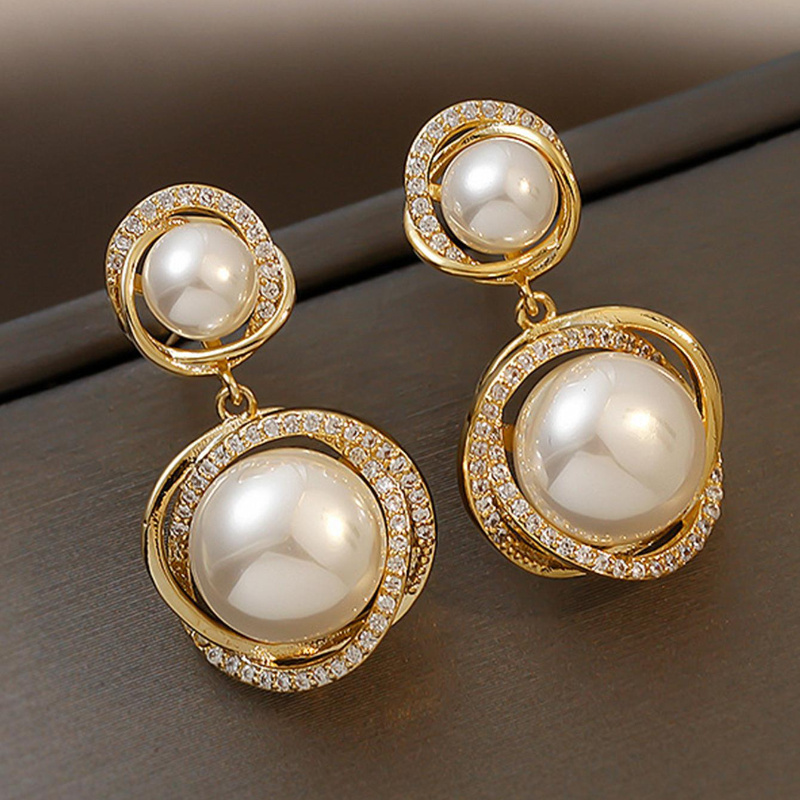 TEMU Elegant Style Faux Pearl Earrings, Vintage Pendant Drop Earrings