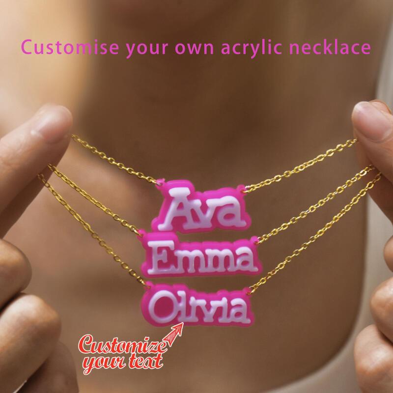 

Personalized Customized Acrylic Name Necklace, Double Color, Stylish Pink And White Bubble Font, Cute Bohemian Style, Customized Jewelry With Chain ( Note Text For English Only)