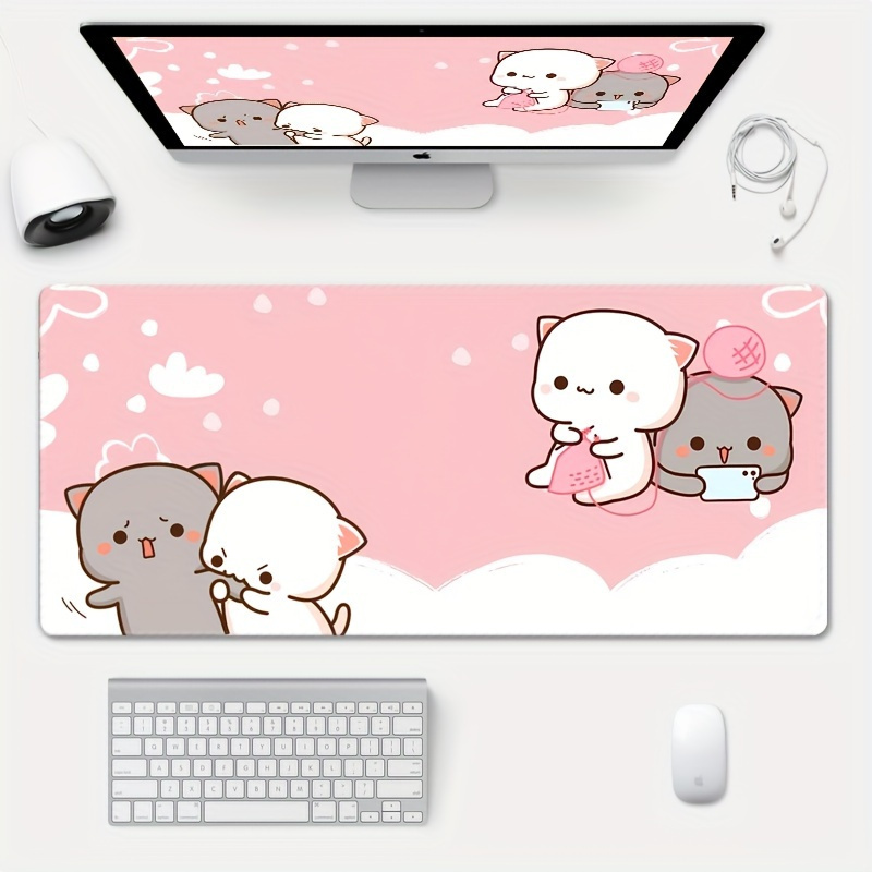 

Tapis de Souris Extra-Large Lavable avec Motif Chat Cartoon - Ergonomique, Base en Caoutchouc Antidérapante avec Bords Cousus, pour le Jeu & l' de Bureau, avec un Design de Chats dans des Roses