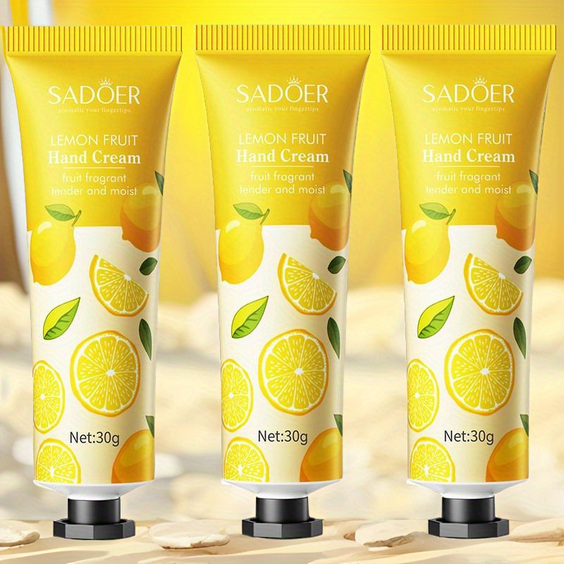 Image of 3pcs Lemon Hand Cream Small Travel Portable Moisturizing And Hydrating Hands Anti-cracking Refreshing Non-greasy Long-lasting Fragrance Moisturizing Hand And Foot Cream