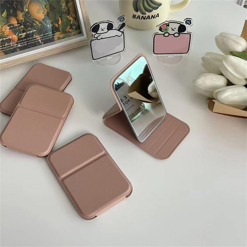 

1pc Pink Foldable Makeup Mirror, Portable Handheld Mini Mirror For Personal Grooming, Dormitory Tabletop And Office Use, Adjustable And Portable Folding Mirror
