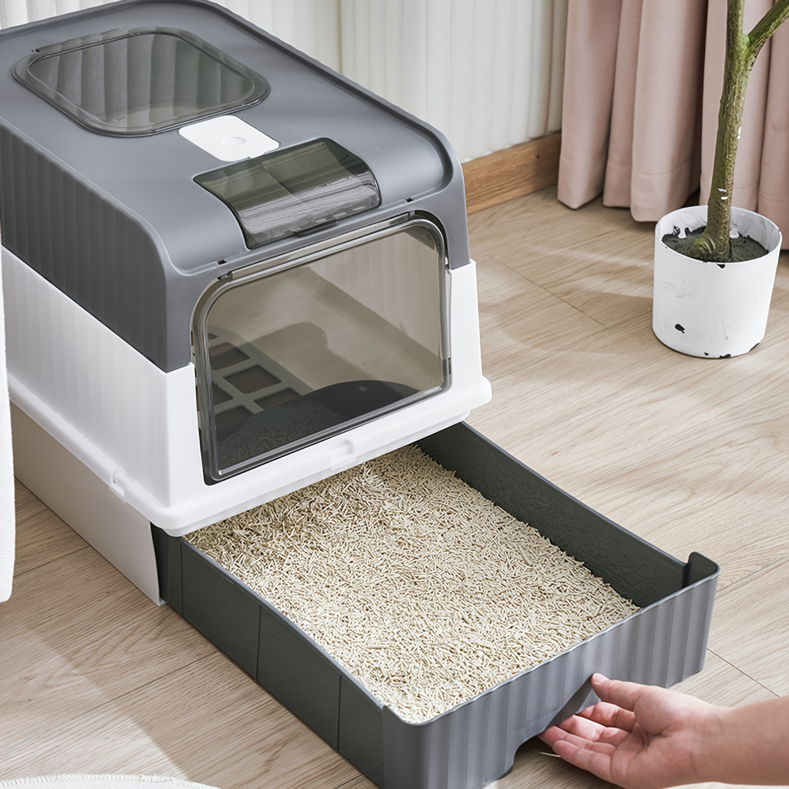 

Foldable Cat Litter Box With Lid - Travel-ready, Easy-clean, , Includes , Ideal For Small