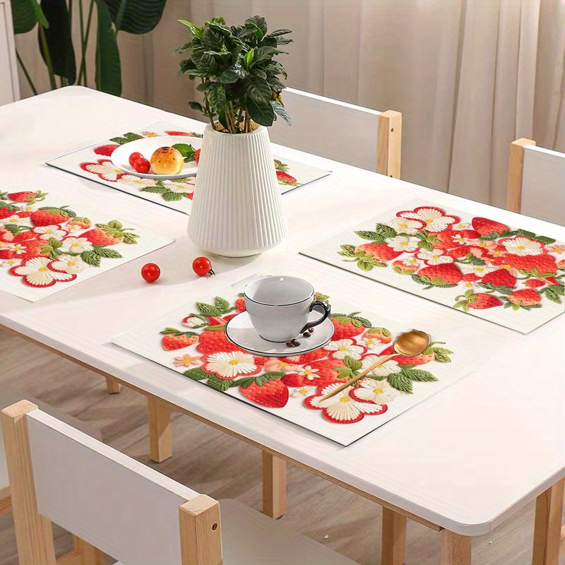 

2/4pcs, Linen Placemats Set, Fresh Strawberry Pattern, Dining Table Mats For Kitchen And Restaurant Decor, Suitable For Parties And Home Gatherings, Rustic Home Decor