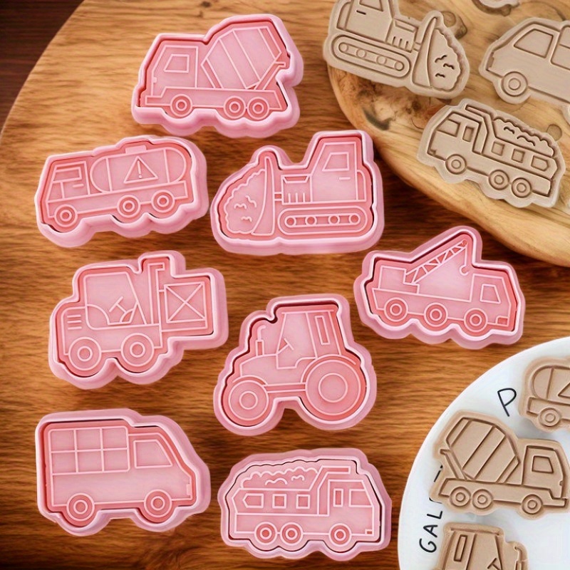 

8pcs, Plastic Construction Vehicle Cookie Cutters Set, Assorted Sizes, Baking Tools For Kitchen, Kids Themed Biscuit Molding Shapes