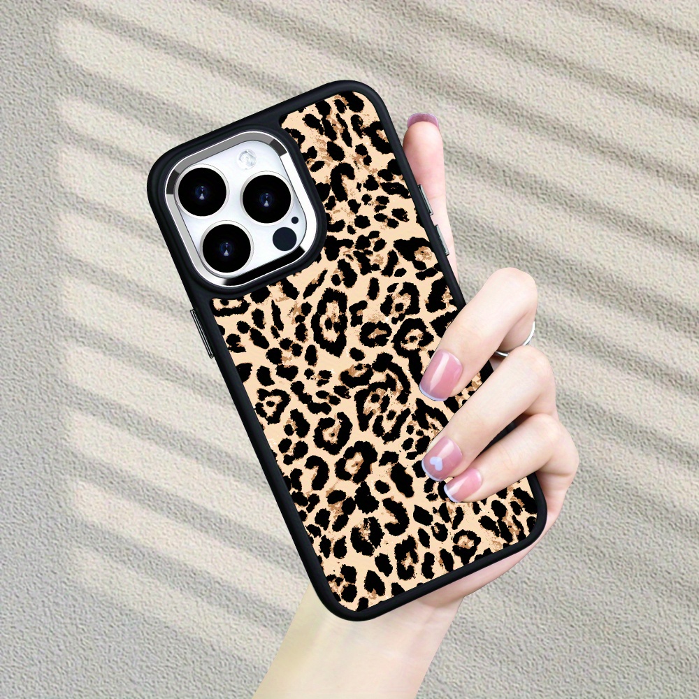 

sleek Black" Elegant Leopard Print Tpu Case With Electroplated Frame For Iphone 7 To 15 Pro Max - Enhanced Grip & Protection