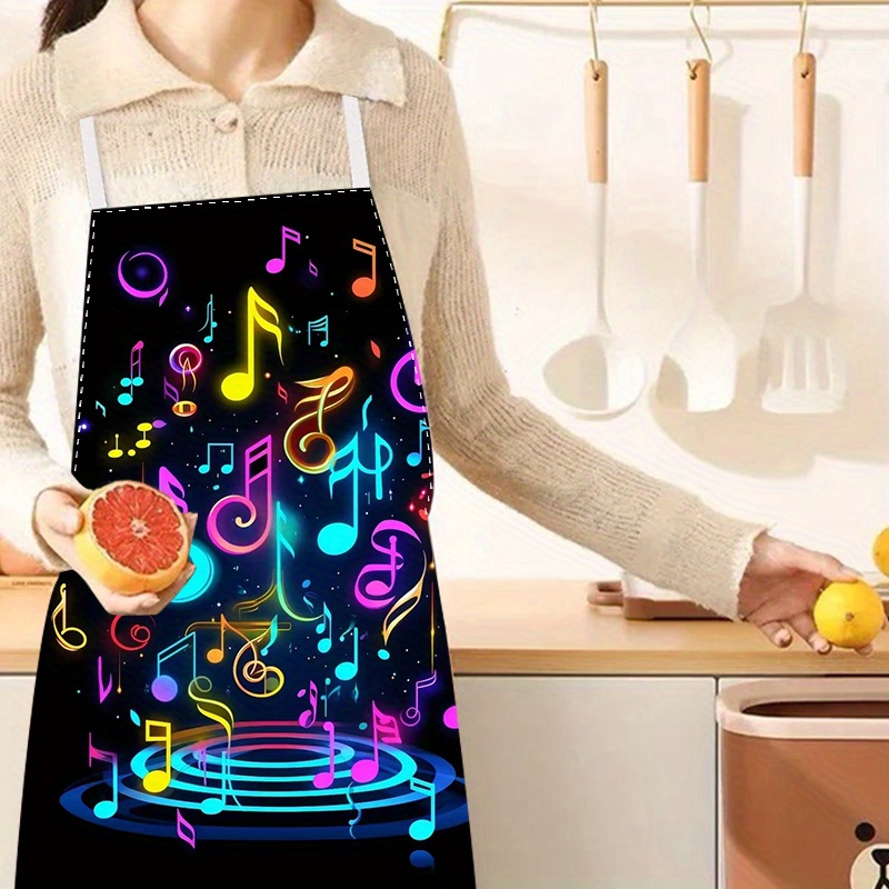 

1pc Linen Music Note Print Apron, Waterproof & Oil-resistant Kitchen Apron For Cooking, Baking, Painting, Stain Protection, Home & Restaurant Use, Woven Linen Material