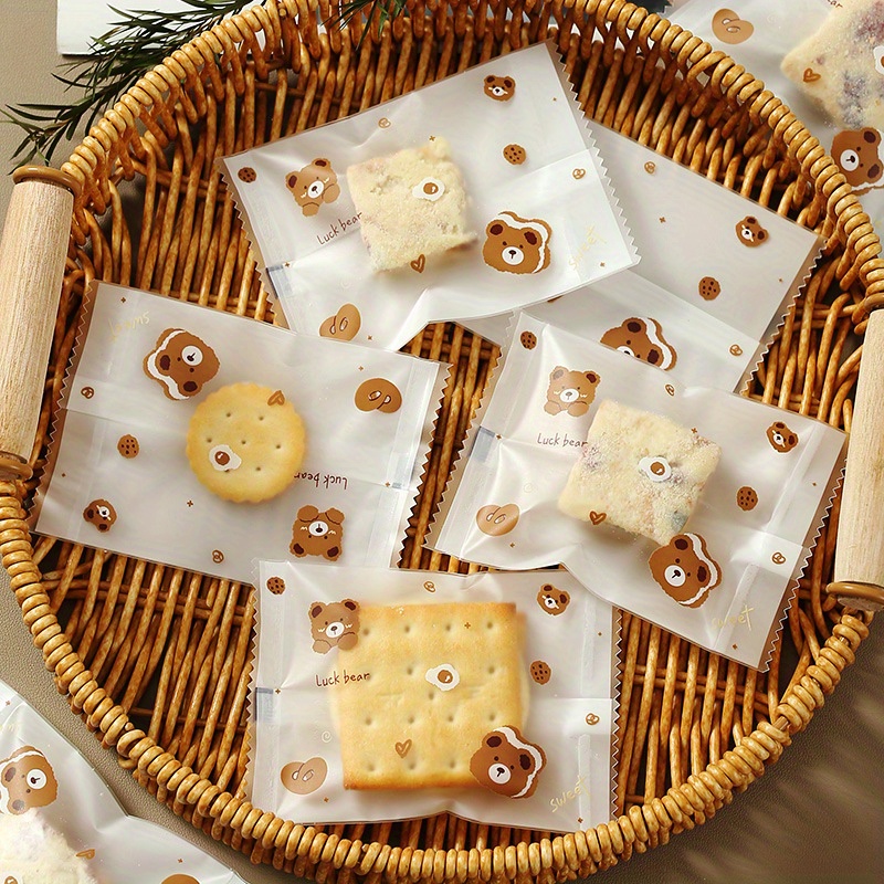 

100pcs Bear Snack Bags, Bags, Treat Bags, Candy Biscuit Cookie Bags, Holiday Birthday Party Favors, For Business, Restaurant, Home Use, Baking Tools, Kitchen Accessories