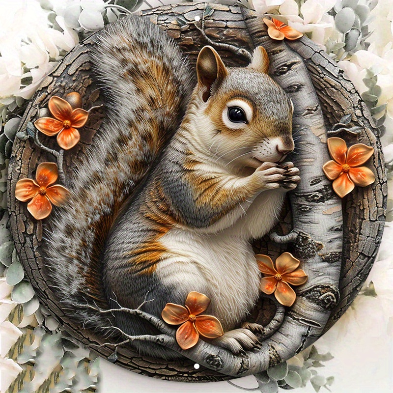 

Charming Squirrel & Orange Flowers On Birch Tree - 8x8" Round Aluminum Wall Sign | Uv & Scratch Resistant, Easy-hang Outdoor/indoor Decor