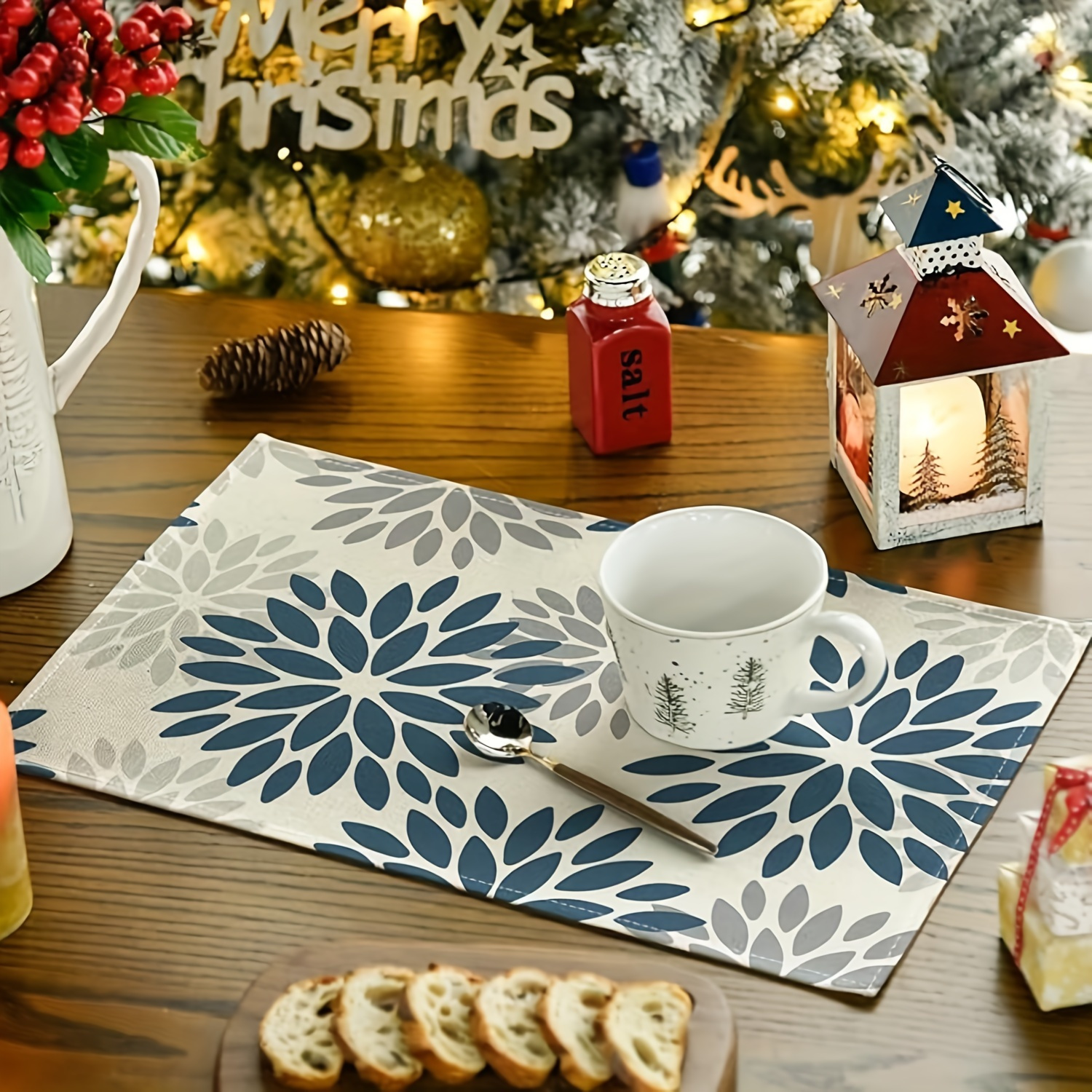 

Floral Placemats Set Of 4, Polyester Woven Rectangle Table Mats, Hand Washable, Dining Decor For Kitchen & Restaurant